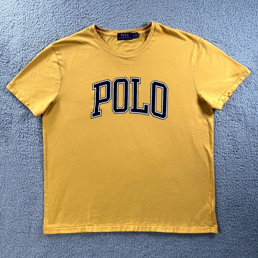 Polo Ralph Lauren T Shirt Men Large Gold Spell Out Short Sleeve Crew Neck